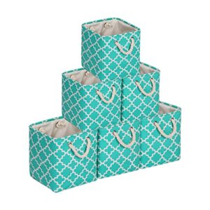 univivi 6 pack storage cubes,10.5 x 10.5 x 11 inch foldable organizer baskets with rope handles,nursery bins for shelf,closet（green