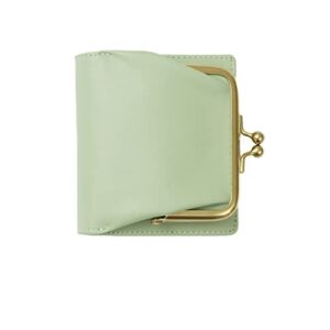 cockatoo womens wallet, nappa leather bifold small ladies purse with kiss-lock coin pocket and id window (nile green)