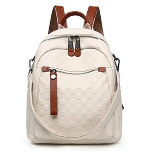 wesccimo genuine leather backpack purse for women beige real soft leather large rucksack convertible shoulder bag beige