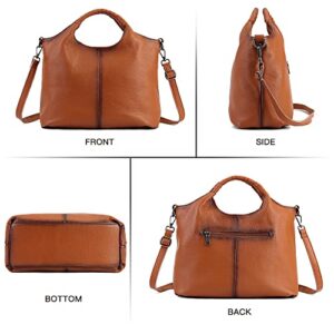Genuine Leather Handbags Purses for Women,Top Handle Satchel Handbags Crossbody Tote Bags Hobo Bag for Ladies Brown