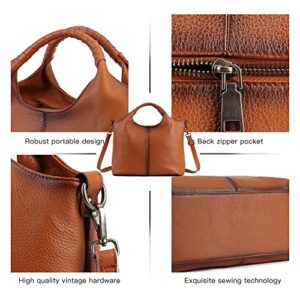 Genuine Leather Handbags Purses for Women,Top Handle Satchel Handbags Crossbody Tote Bags Hobo Bag for Ladies Brown