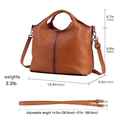 Genuine Leather Handbags Purses for Women,Top Handle Satchel Handbags Crossbody Tote Bags Hobo Bag for Ladies Brown