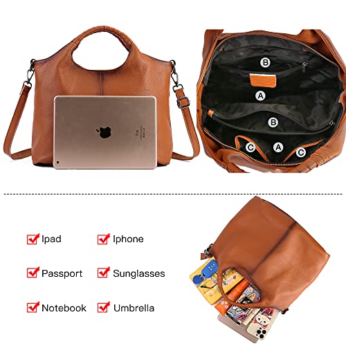 Genuine Leather Handbags Purses for Women,Top Handle Satchel Handbags Crossbody Tote Bags Hobo Bag for Ladies Brown