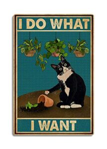 fmcmly i do what i want funny black cat decor tin signs cute cat personalized metal poster wall art decor sign for home bathroom garden restroom bedroom bar cafe 12×8 inches vintage tuxedo cat metal signs gift for cat lovers