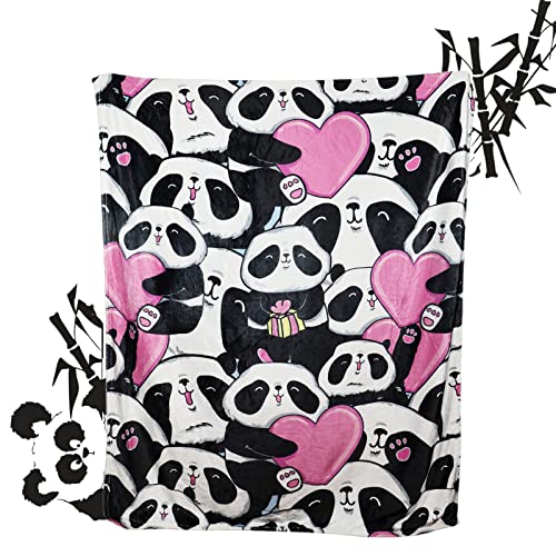 Panda Throw Blanket Gifts,Soft Panda Flannel Fleece Bed Blanket for Girls Women (B)