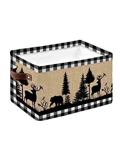 Large Capacity Storage Bins Christmas Animal Moose Elk Xmas Tree Storage Cubes, Collapsible Storage Baskets for Organizing for Bedroom Living Room Shelves Home 15x11x9.5 In