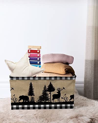 Large Capacity Storage Bins Christmas Animal Moose Elk Xmas Tree Storage Cubes, Collapsible Storage Baskets for Organizing for Bedroom Living Room Shelves Home 15x11x9.5 In