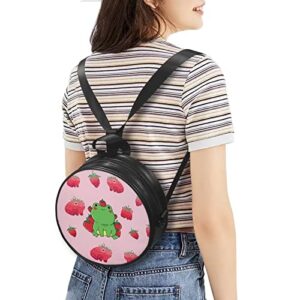 xixirimido Frog Strawberry Backpack for Girls Mini Purse Women's Crossbody Handbag with Zipper Round Lightweight Tote Bag Messenger Daypack