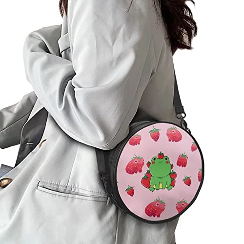 xixirimido Frog Strawberry Backpack for Girls Mini Purse Women's Crossbody Handbag with Zipper Round Lightweight Tote Bag Messenger Daypack