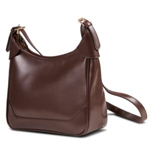 women’s vegan leather hobo crossbody shoulder bag handbag purse (brown)