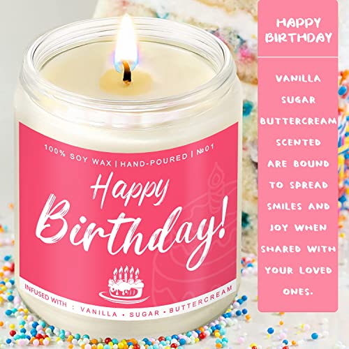 Happy Birthday Candle Gifts for Women - Unique Gift for Best Friend - Vanilla Sugar and Buttercream Candles Gift idea for Her Sister Mom Coworker Classmate Bestie Present 7 oz