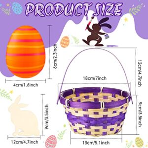 4 Pcs Easter Woven Bamboo Basket with Handle 24 Pcs Easter Egg 4 Unfinished Rabbit Wooden Cutout and 4 Pack Raffia Easter Grass for Easter Party House Decoration Egg Hunt