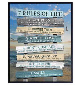 inspiration motivation wall art & decor – 7 rules of life motivational poster 8×10 – inspirational gift for woman men – positive quotes saying – home office bedroom living room beach house wall art