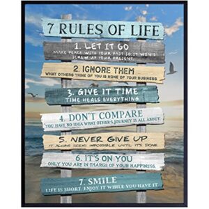 Inspiration Motivation Wall Art & Decor - 7 Rules Of Life Motivational poster 8x10 - Inspirational Gift for Woman Men - Positive Quotes Saying - Home Office Bedroom Living Room Beach House Wall Art