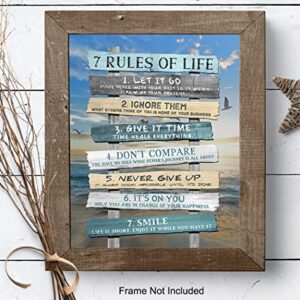 Inspiration Motivation Wall Art & Decor - 7 Rules Of Life Motivational poster 8x10 - Inspirational Gift for Woman Men - Positive Quotes Saying - Home Office Bedroom Living Room Beach House Wall Art