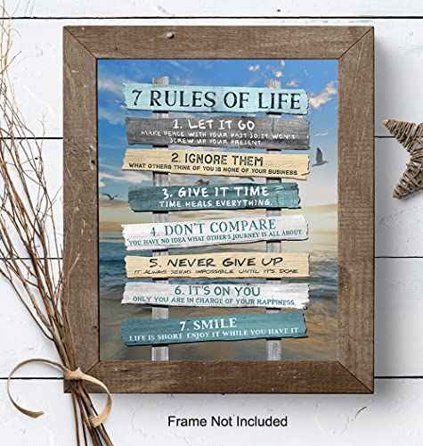 Inspiration Motivation Wall Art & Decor - 7 Rules Of Life Motivational poster 8x10 - Inspirational Gift for Woman Men - Positive Quotes Saying - Home Office Bedroom Living Room Beach House Wall Art