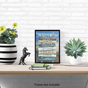 Inspiration Motivation Wall Art & Decor - 7 Rules Of Life Motivational poster 8x10 - Inspirational Gift for Woman Men - Positive Quotes Saying - Home Office Bedroom Living Room Beach House Wall Art