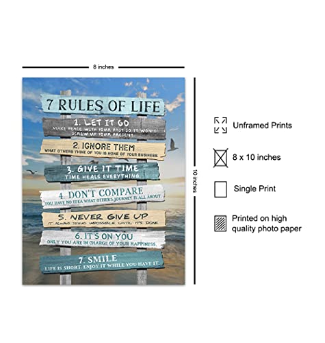 Inspiration Motivation Wall Art & Decor - 7 Rules Of Life Motivational poster 8x10 - Inspirational Gift for Woman Men - Positive Quotes Saying - Home Office Bedroom Living Room Beach House Wall Art