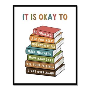 it is okay to feel, boho classroom decor, my feelings, classroom poster, educational wall art, be yourself, playroom wall art decor, school counselor, therapy office decor, no framed (8x10 inch)