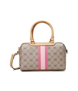 anne klein ak logo varsity stripped mini satchel, cream-brown/warm sand w/petunia-brite petal stripe