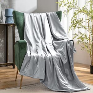 Vonty Satin Throw Blanket Silver Grey Satin Blankets 60x80 Inches, Cooling & Silky Throw Blanket Wrinkle-Free Cable Knit Throw Blanket for Coush Sofa Bed Outdoor