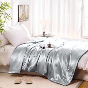 Vonty Satin Throw Blanket Silver Grey Satin Blankets 60x80 Inches, Cooling & Silky Throw Blanket Wrinkle-Free Cable Knit Throw Blanket for Coush Sofa Bed Outdoor