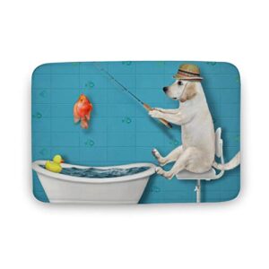 Nichpedr Welcome Rectangular Door Mat Dog Fishing in A Bathroom Entrance Way Rugs Doormats Soft Non-Slip Washable Bath Rugs Floor Mats for Home Bathroom Kitchen 16x24 Inch
