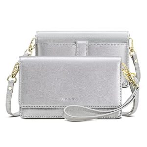 nuoku women small crossbody bag cellphone purse wallet with rfid card slots 2 straps wristlet, m size silver