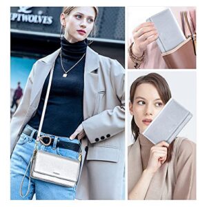 nuoku Women Small Crossbody Bag Cellphone Purse Wallet with RFID Card Slots 2 Straps Wristlet, M Size Silver