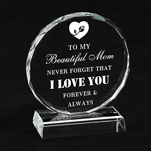 Mom Gifts for Mom from Daughter, Engraved Crystal Birthday Gifts for Mom, Unique Mom Gifts from Daughter Son for Birthday Mothers day Valentines Day