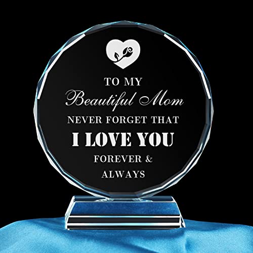 Mom Gifts for Mom from Daughter, Engraved Crystal Birthday Gifts for Mom, Unique Mom Gifts from Daughter Son for Birthday Mothers day Valentines Day