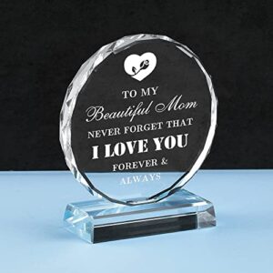 Mom Gifts for Mom from Daughter, Engraved Crystal Birthday Gifts for Mom, Unique Mom Gifts from Daughter Son for Birthday Mothers day Valentines Day