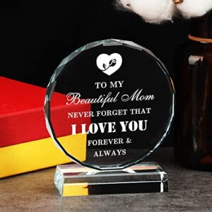 Mom Gifts for Mom from Daughter, Engraved Crystal Birthday Gifts for Mom, Unique Mom Gifts from Daughter Son for Birthday Mothers day Valentines Day