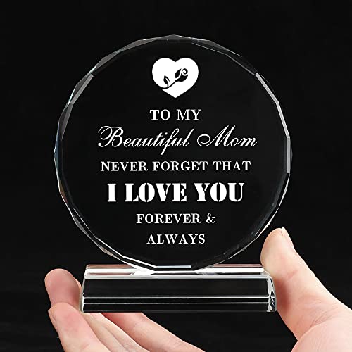 Mom Gifts for Mom from Daughter, Engraved Crystal Birthday Gifts for Mom, Unique Mom Gifts from Daughter Son for Birthday Mothers day Valentines Day