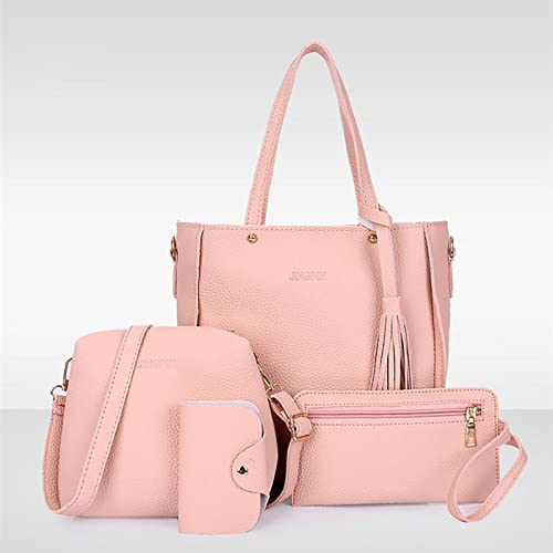 Women Fashion Bag Sets 4pcs, Handbags Wallet Tote Bag Shoulder Bag Top Handle Satchel Purse Set (Pink)