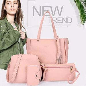 Women Fashion Bag Sets 4pcs, Handbags Wallet Tote Bag Shoulder Bag Top Handle Satchel Purse Set (Pink)