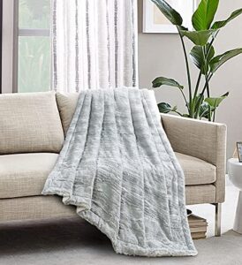 morgan home velvet plush/faux fur reverse to sherpa throw – 50 by 60 inch lightweight throw for bed and couch (grey faux fur, 50 x 60)