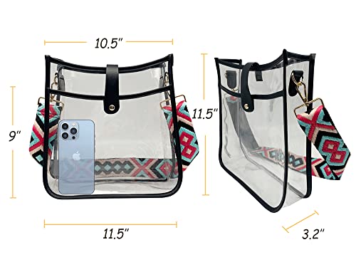 TopTTanBo Clear Crossbody Purse Bag for Women, Clear Messenger Bag Stadium Approved with Wide Shoulder Strap (black)