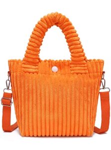 yikoee mini corduroy tote bag for women cute small tote bags (orange)