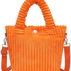 YIKOEE Mini Corduroy Tote Bag for Women Cute Small Tote Bags (Orange)