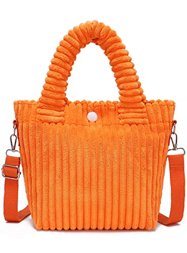 YIKOEE Mini Corduroy Tote Bag for Women Cute Small Tote Bags (Orange)