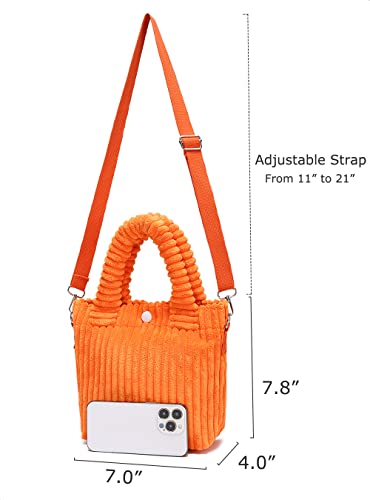 YIKOEE Mini Corduroy Tote Bag for Women Cute Small Tote Bags (Orange)