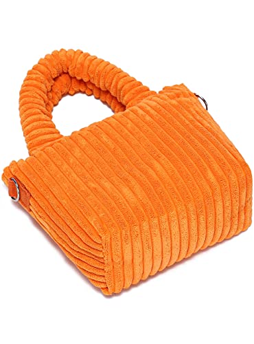 YIKOEE Mini Corduroy Tote Bag for Women Cute Small Tote Bags (Orange)