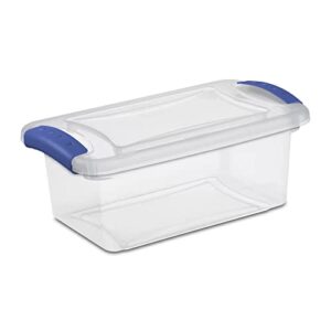 7 Qt. Latch Box Plastic Shoes Storage With Durable Lid, Stackable and Nestable Snap Lid BPA-Free Plastic Storage Box Organizing Container With Blue Lid, Set of 14