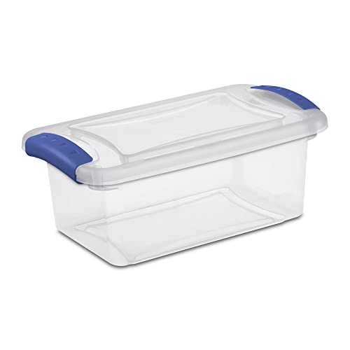 7 Qt. Latch Box Plastic Shoes Storage With Durable Lid, Stackable and Nestable Snap Lid BPA-Free Plastic Storage Box Organizing Container With Blue Lid, Set of 14