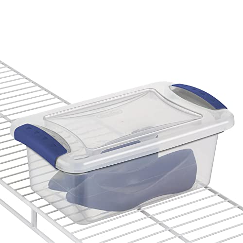 7 Qt. Latch Box Plastic Shoes Storage With Durable Lid, Stackable and Nestable Snap Lid BPA-Free Plastic Storage Box Organizing Container With Blue Lid, Set of 14