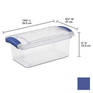 7 Qt. Latch Box Plastic Shoes Storage With Durable Lid, Stackable and Nestable Snap Lid BPA-Free Plastic Storage Box Organizing Container With Blue Lid, Set of 14