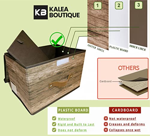 KaleaBoutique KB Foldable Storage Bins with Lids Fabric Collapsible Stacking Boxes, Closet Organizers Storage, Living Room, Laundry Room Bins, Office Home Storage Bins (Set of 3 Bins, Reclaimed Wood)