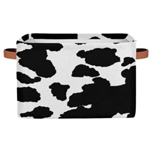 cow animal print storage basket bins for organizing shelves/bathroom/pantry/closet/clothes, black and white camo print collapsible storage cube box toys organizer with handles 1 pc
