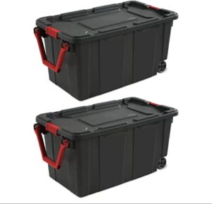 industrial plastic tote with wheels 40 gallons, bring order to garage, basement and attic with rugged design, 36 3/4″ l x 21 3/8″ w x 18″ h. – set of 2 (black)